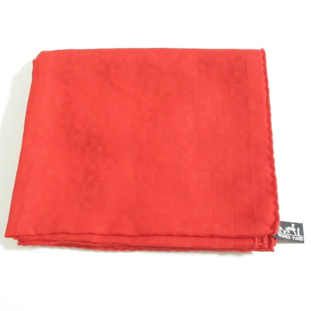 HERMES H-logo jacquard cashmere silk stole scarf muffler red women's